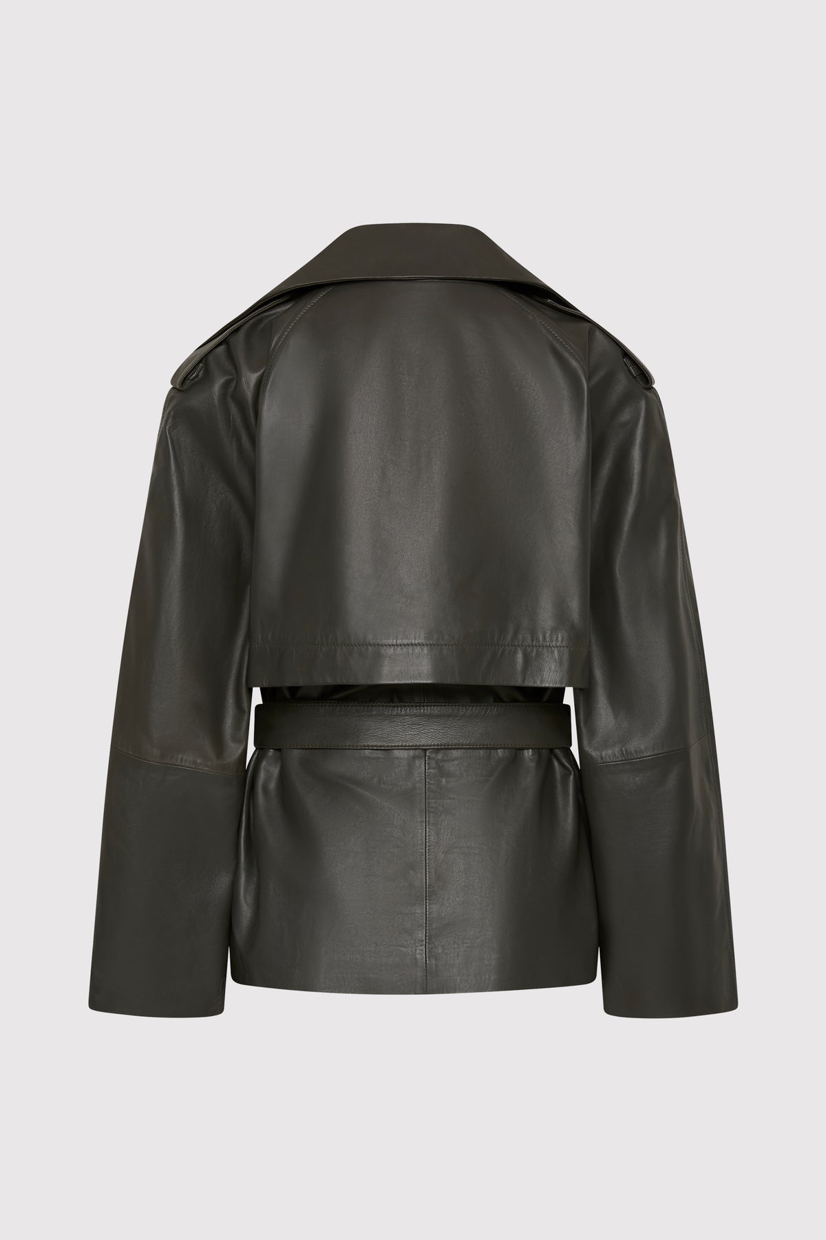 Cropped Leather Trench - Khaki