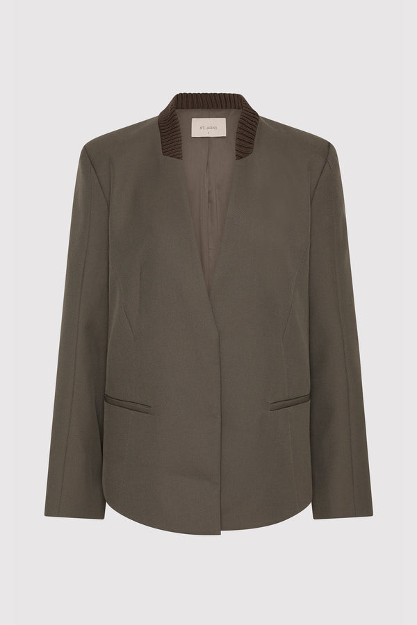 Rib Collar Blazer - Khaki