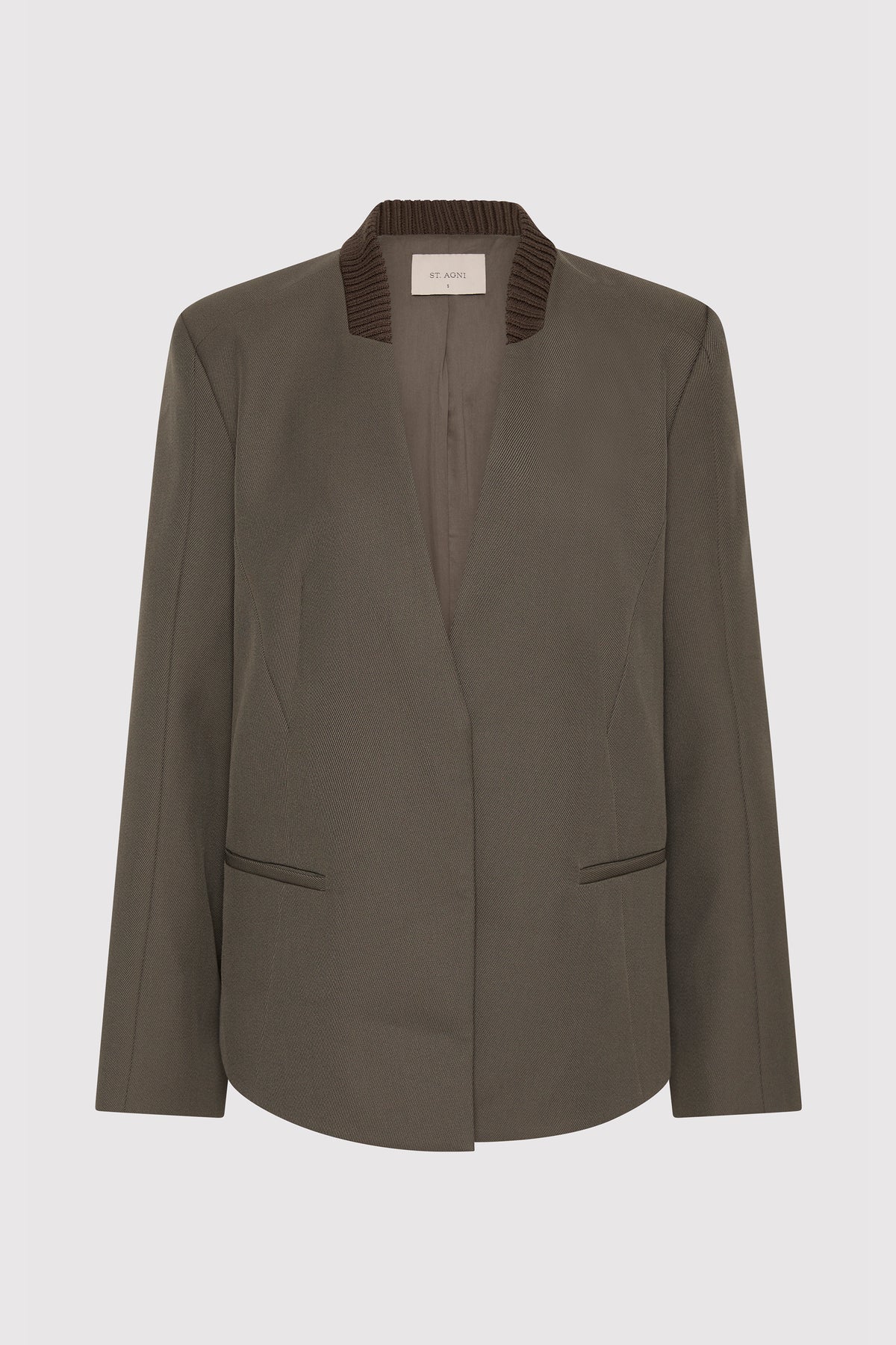 Rib Collar Blazer - Khaki
