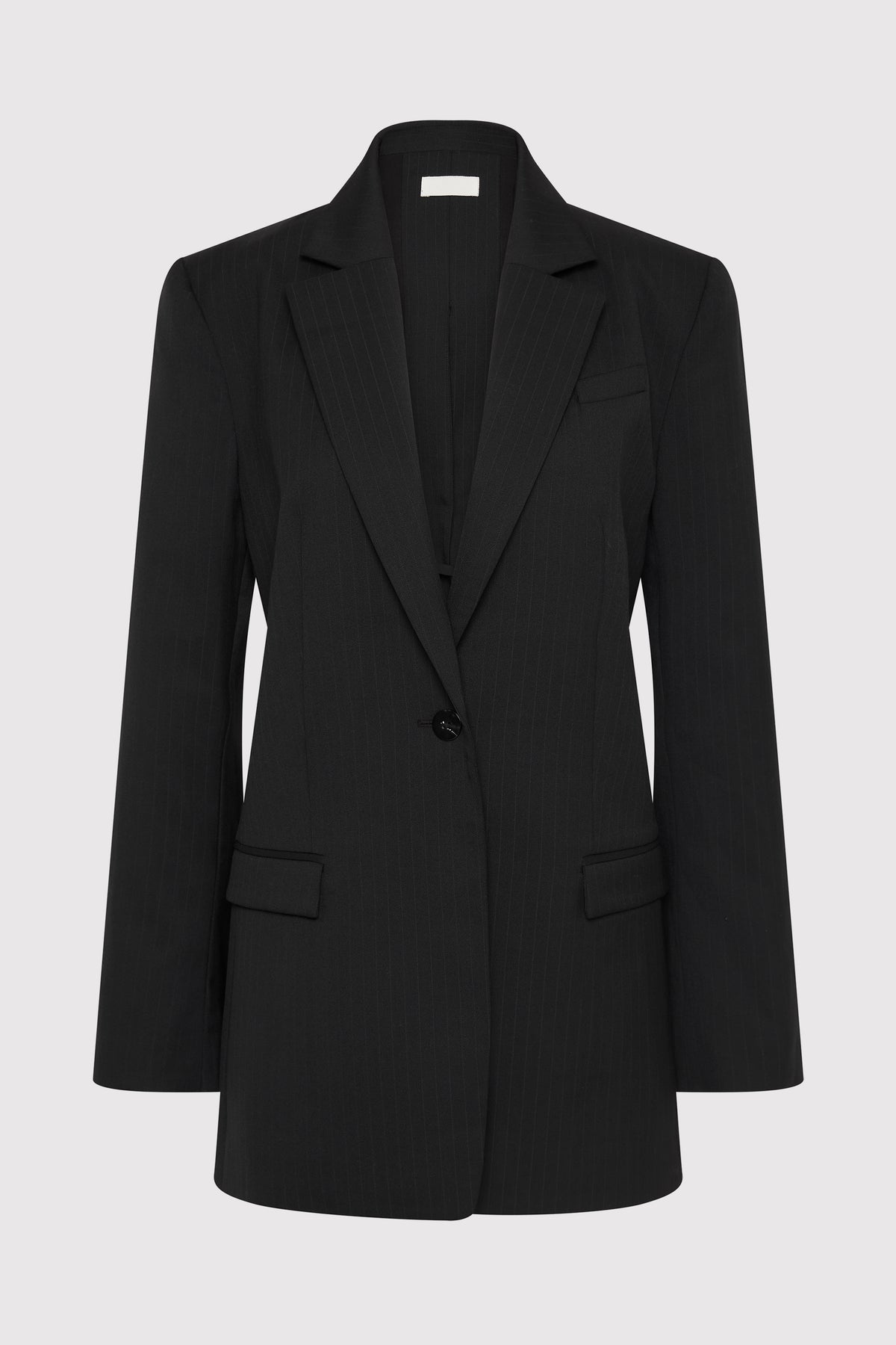 Split Back Blazer - Black Pinstripe