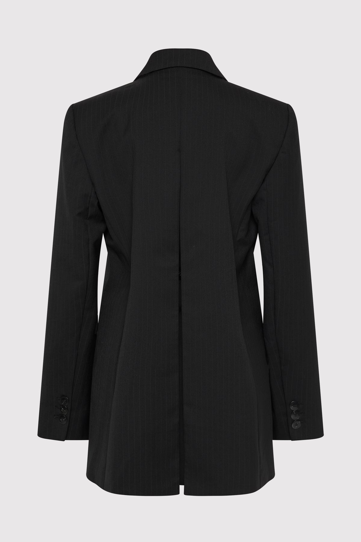 Split Back Blazer - Black Pinstripe