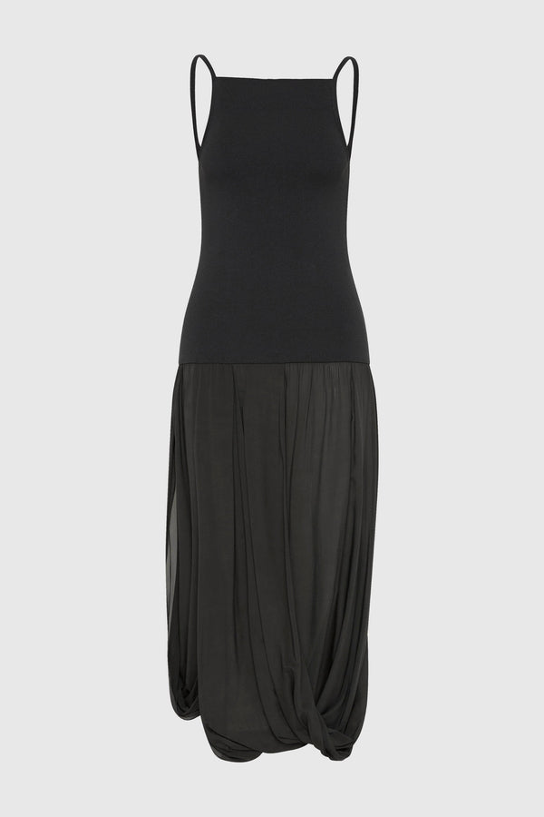 Knit Bodice Sheer Drape Dress - Magnet