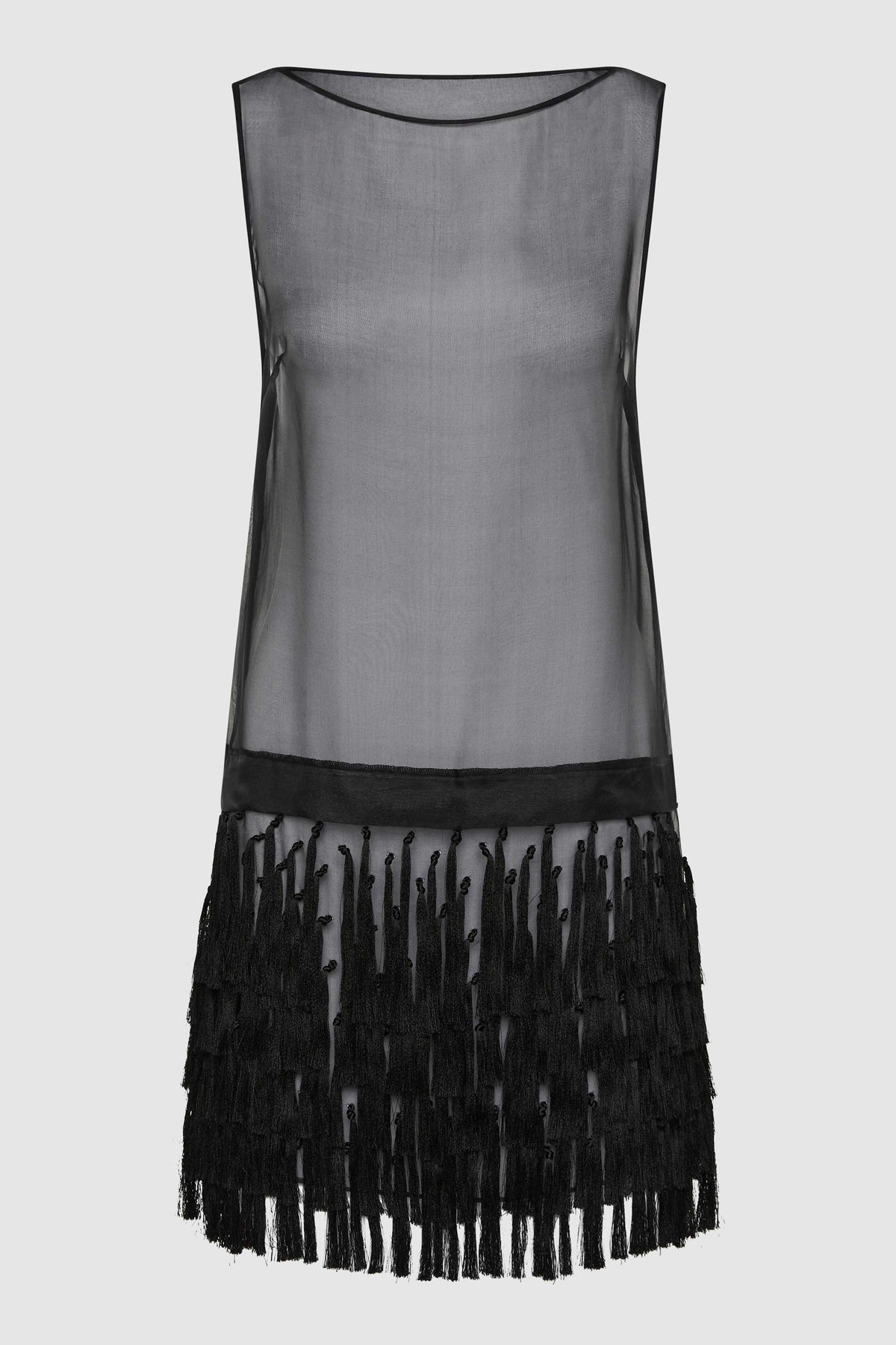 Tassel Shift Mini Dress - Black