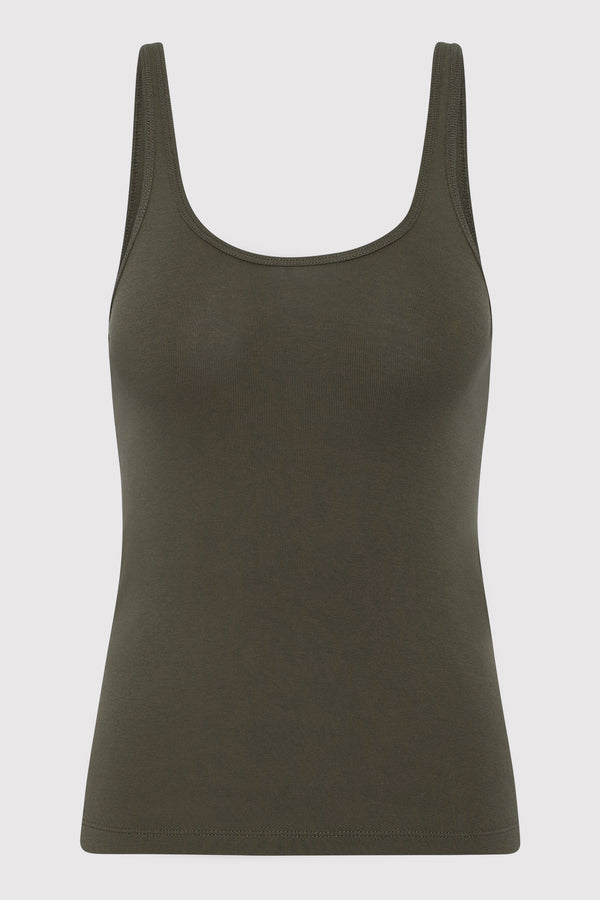 Organic Cotton Slim Scoop Tank - Khaki
