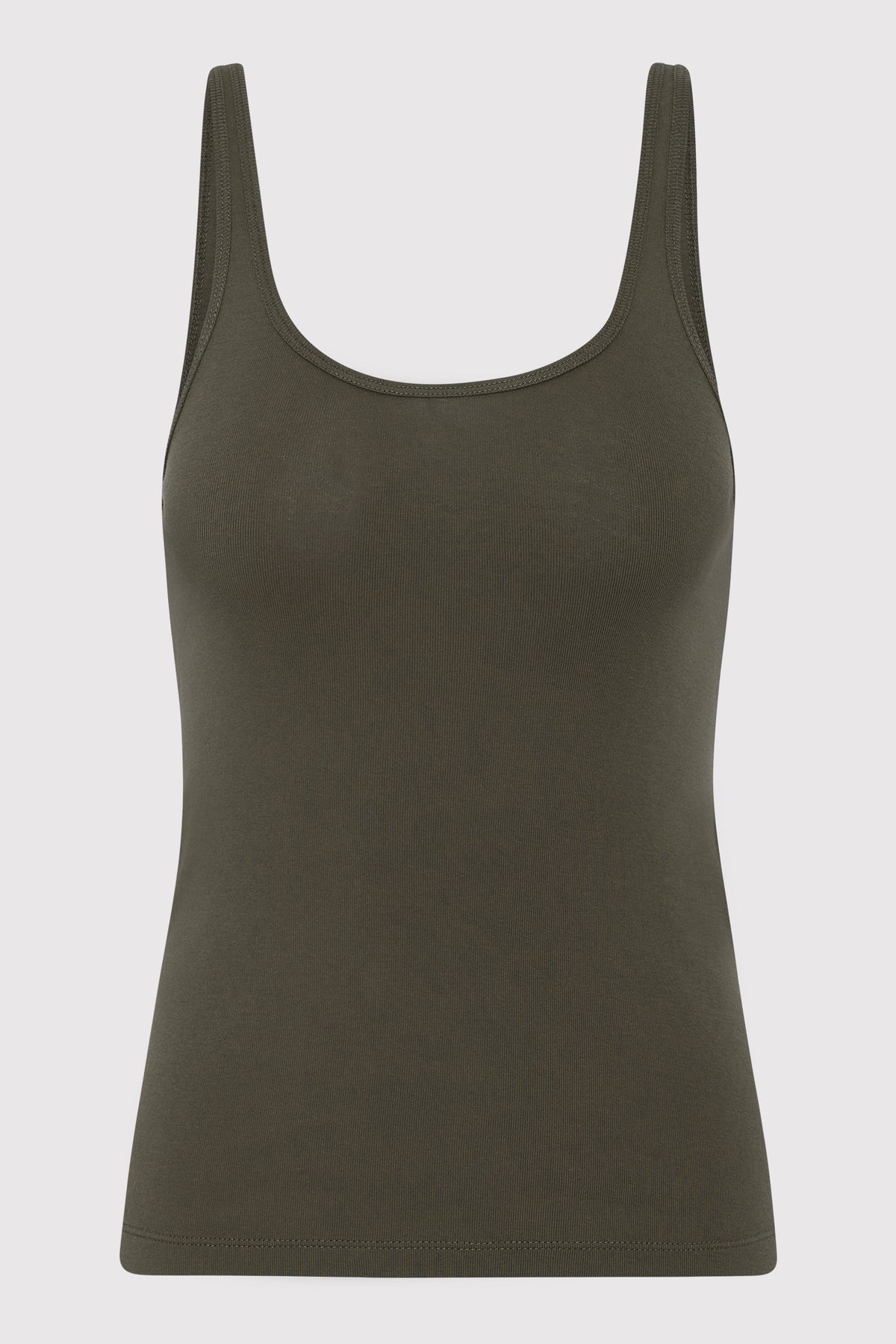 Organic Cotton Slim Scoop Tank - Khaki
