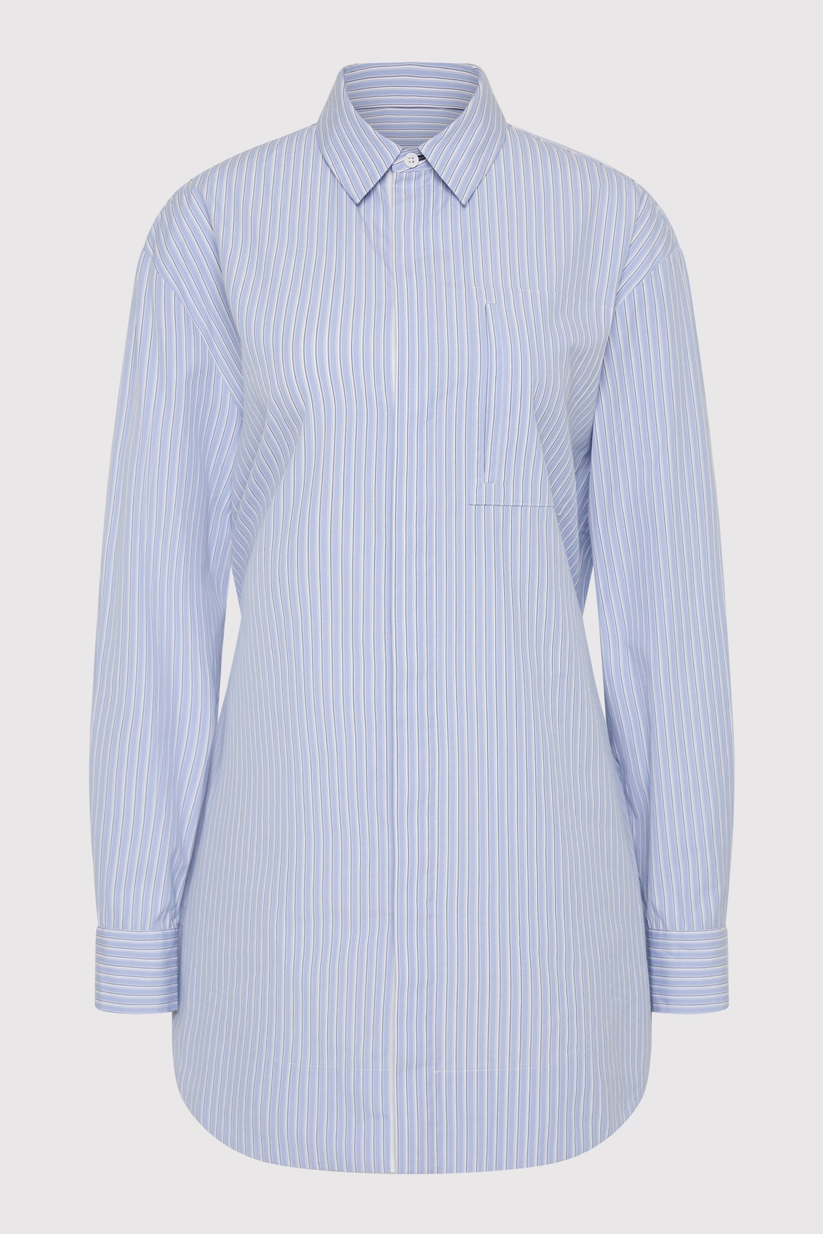 Drawstring Mini Shirt Dress - Pale Blue Stripe