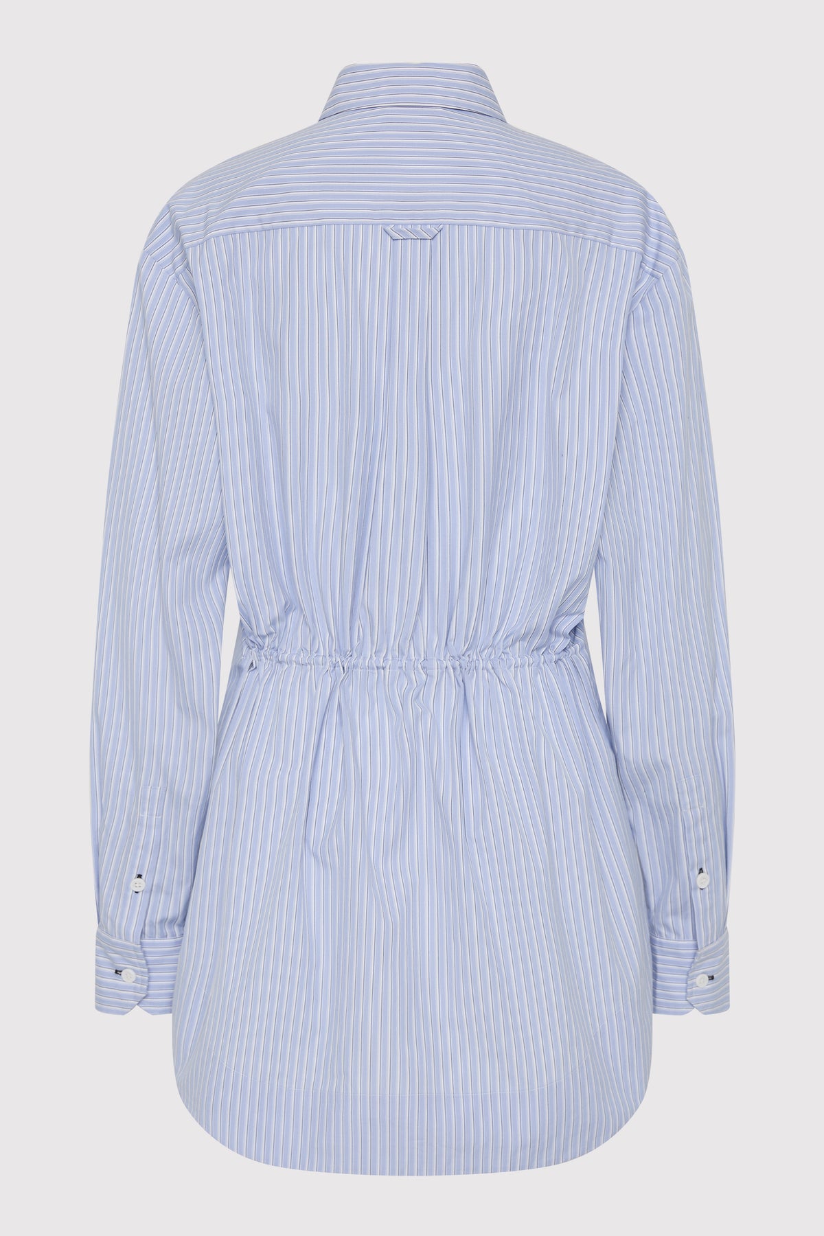 Drawstring Mini Shirt Dress - Pale Blue Stripe