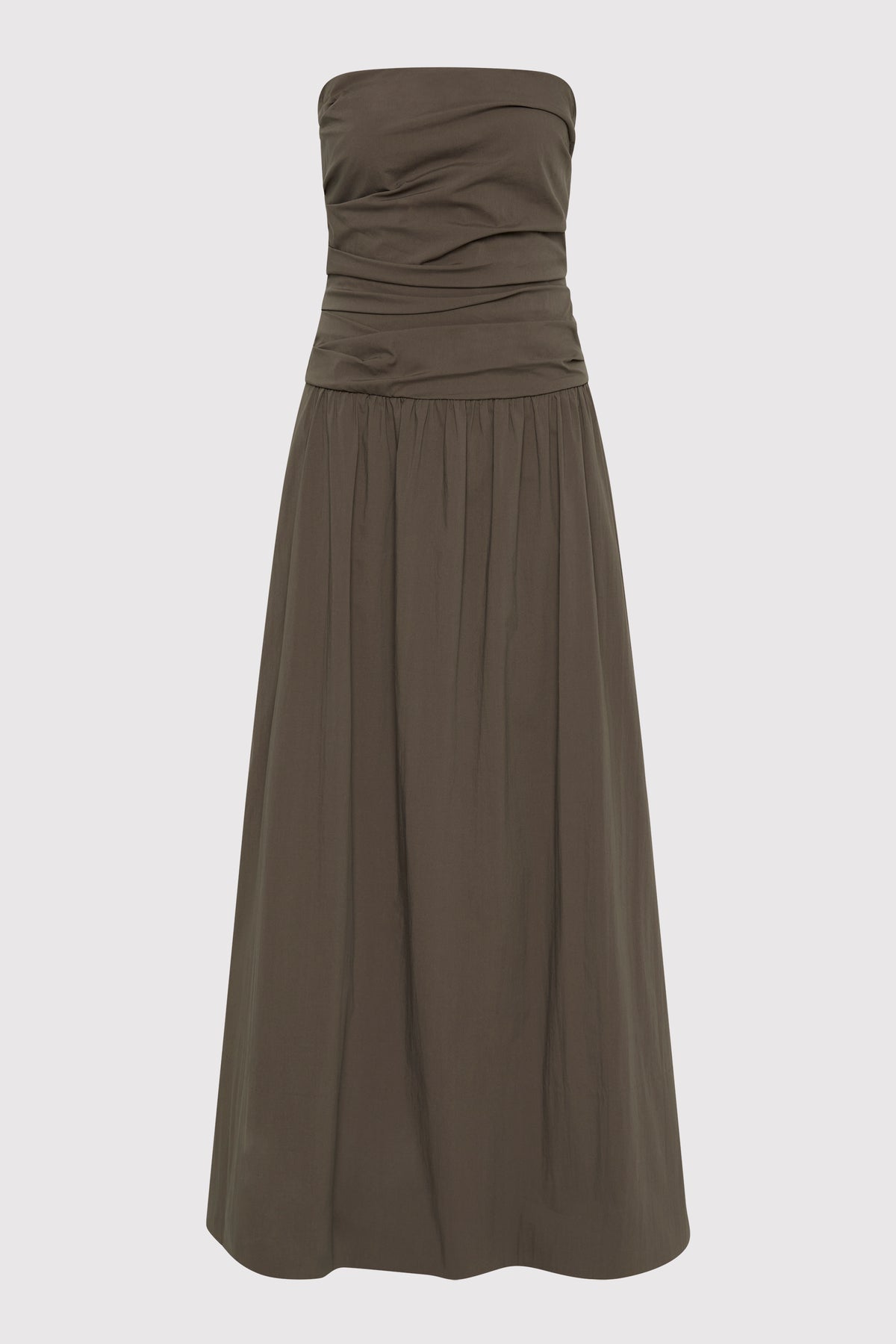Gathered Strapless Tie Back Dress - Khaki
