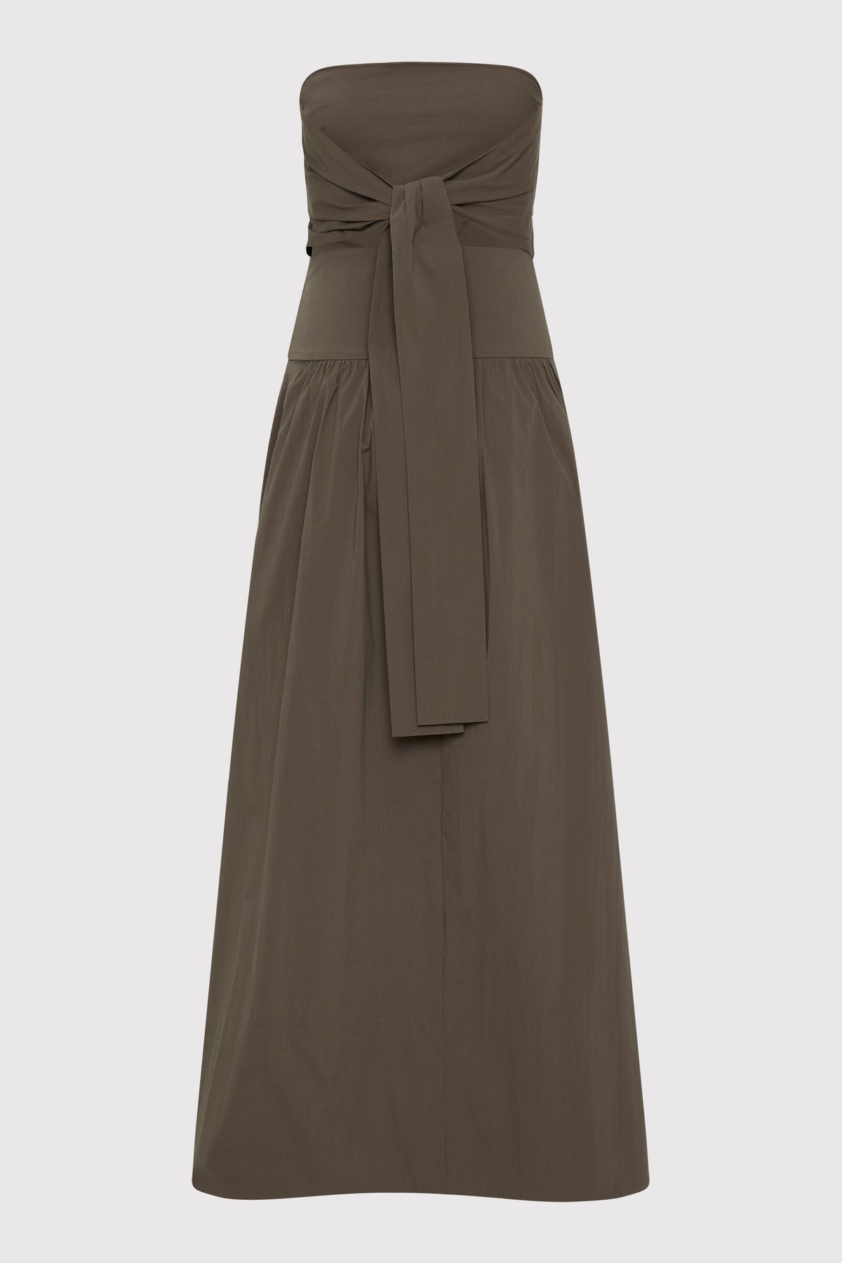 Gathered Strapless Tie Back Dress - Khaki