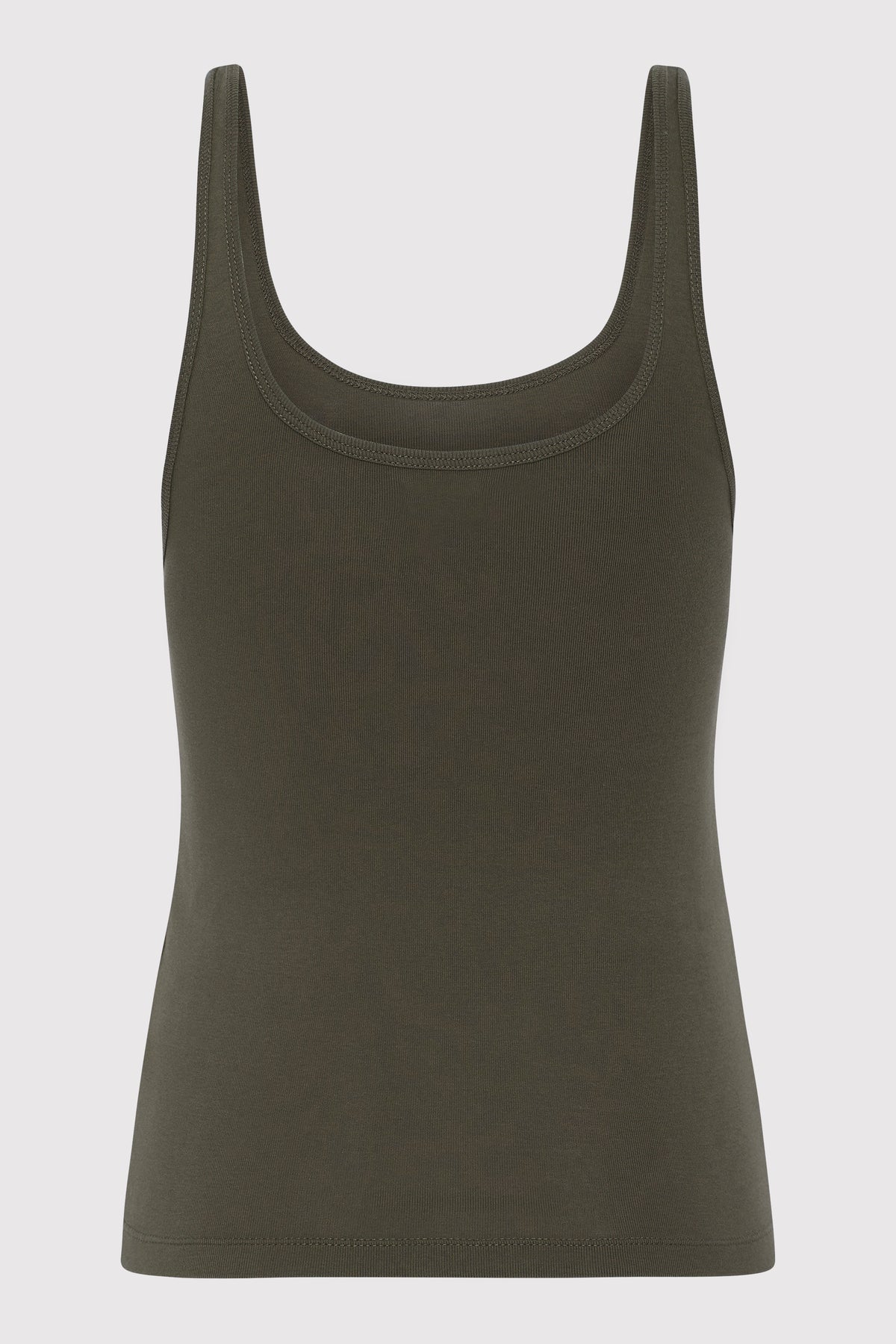 Organic Cotton Slim Scoop Tank - Khaki