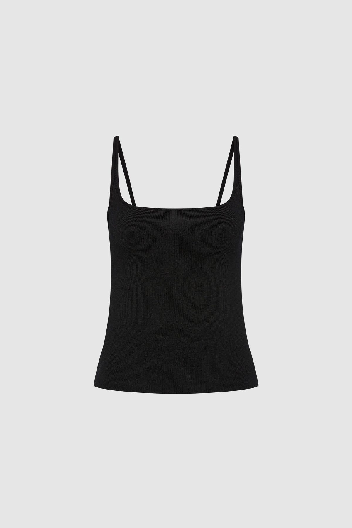 Slim Square Neck Knit Top - Black