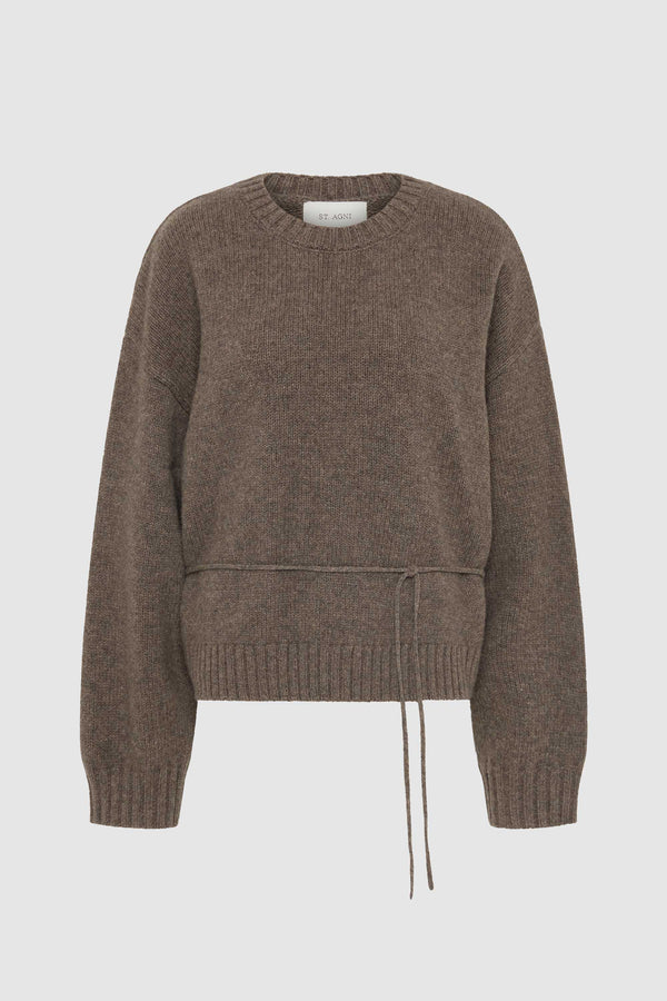 Wool Crew Neck Jumper - Taupe Melange