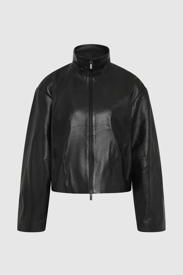 Cocoon Zip Leather Jacket - Black