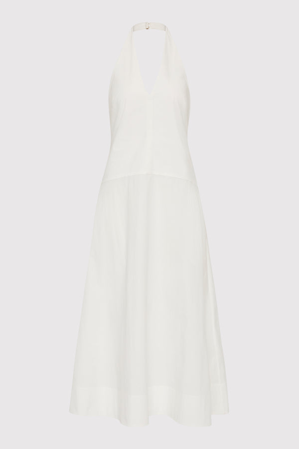 Halter Plunge Dress - White