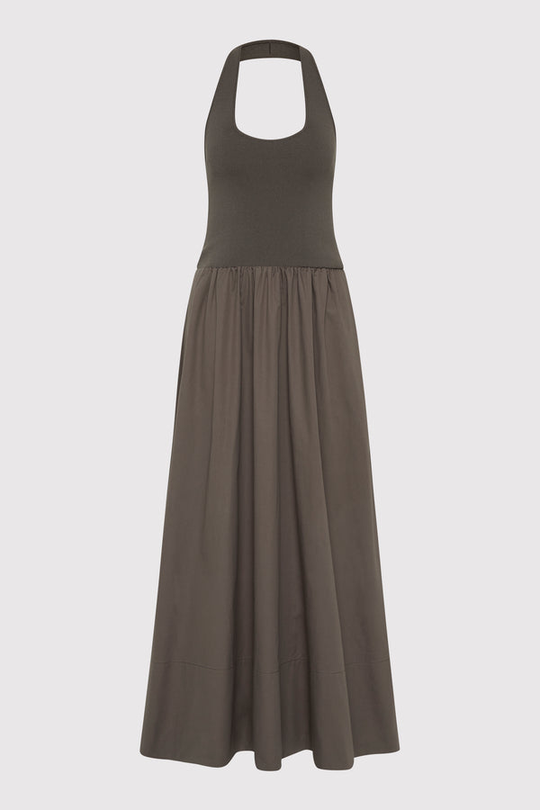 Halter Gathered Dress - Khaki
