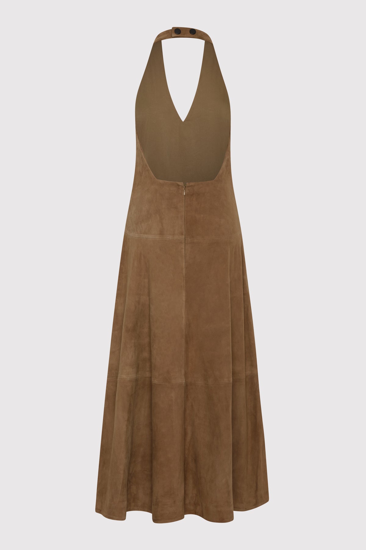 Suede Halter Plunge Dress - Toffee