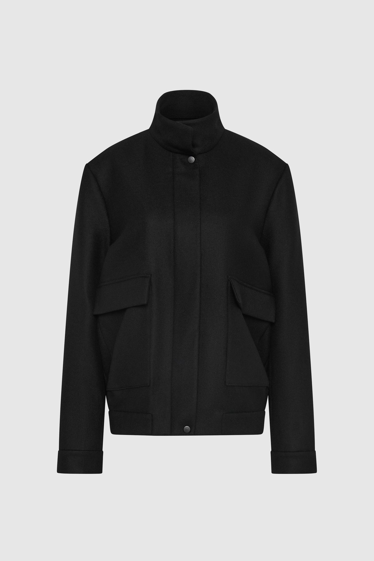 Wool Longline Bomber Jacket - Black