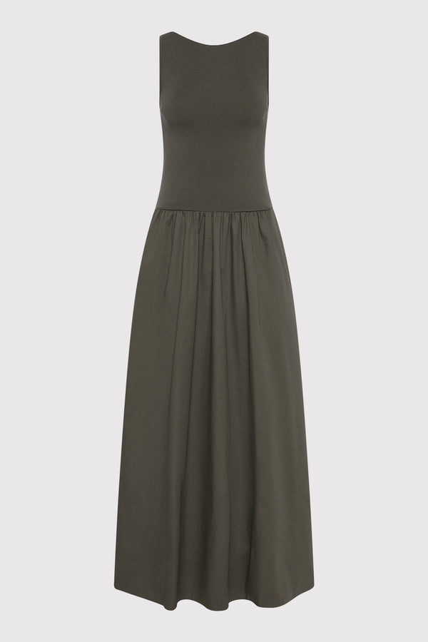 Bateau Cut Out Dress - Khaki