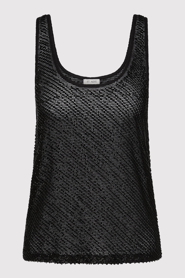Glass Beaded Mesh Top - Jet Black