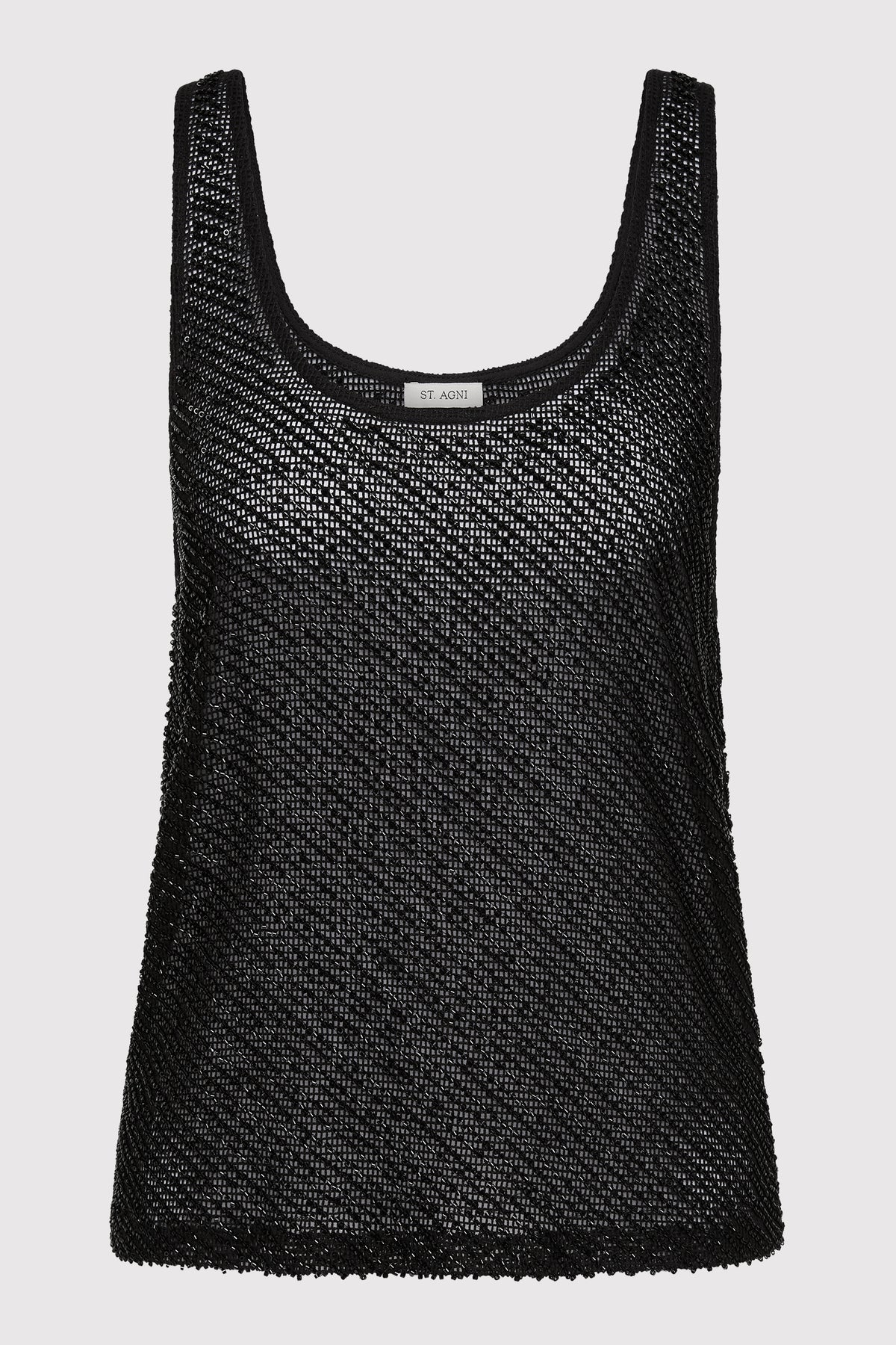 Glass Beaded Mesh Top - Jet Black