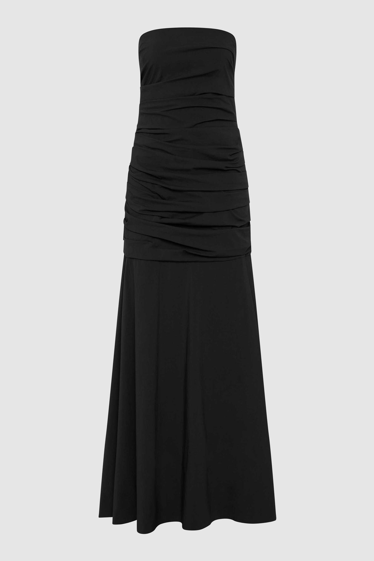 Gathered Strapless Longline Dress - Black