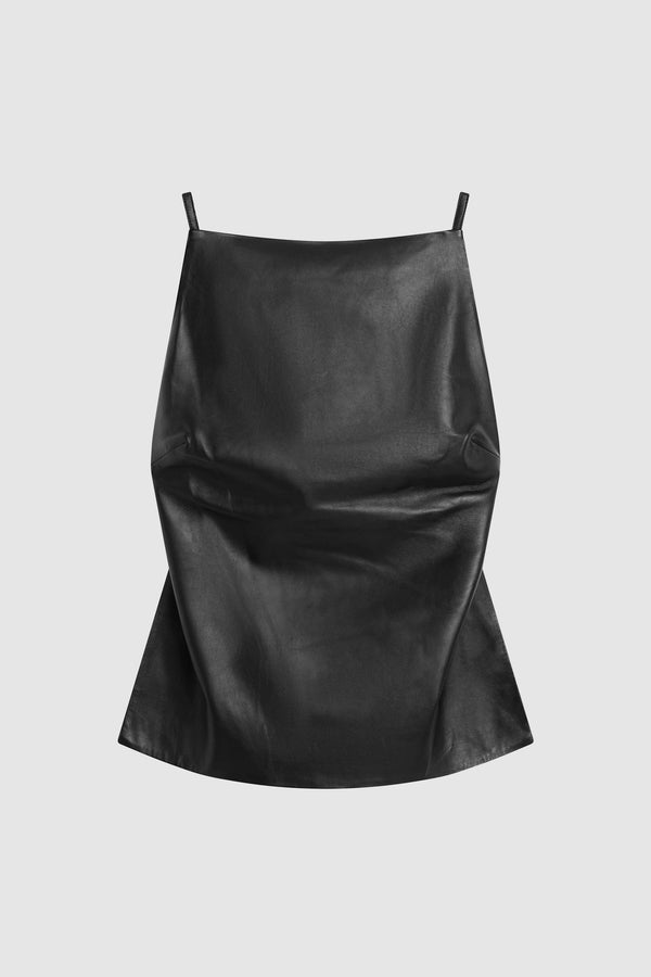 PRE-ORDER: Leather Square Neck Top - Black