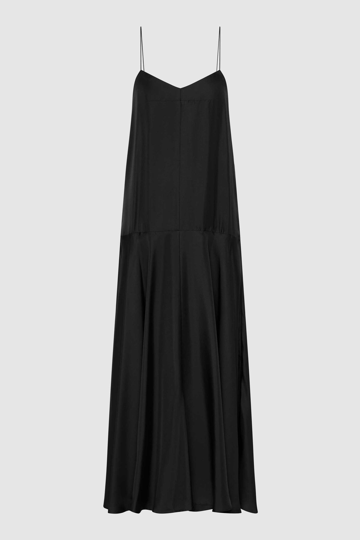 Silk Twill Relaxed Slip Dress - Black