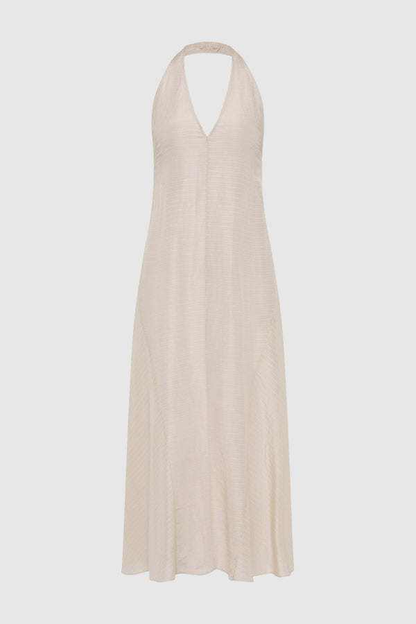 Woven Check Halter Dress - Soft Ash