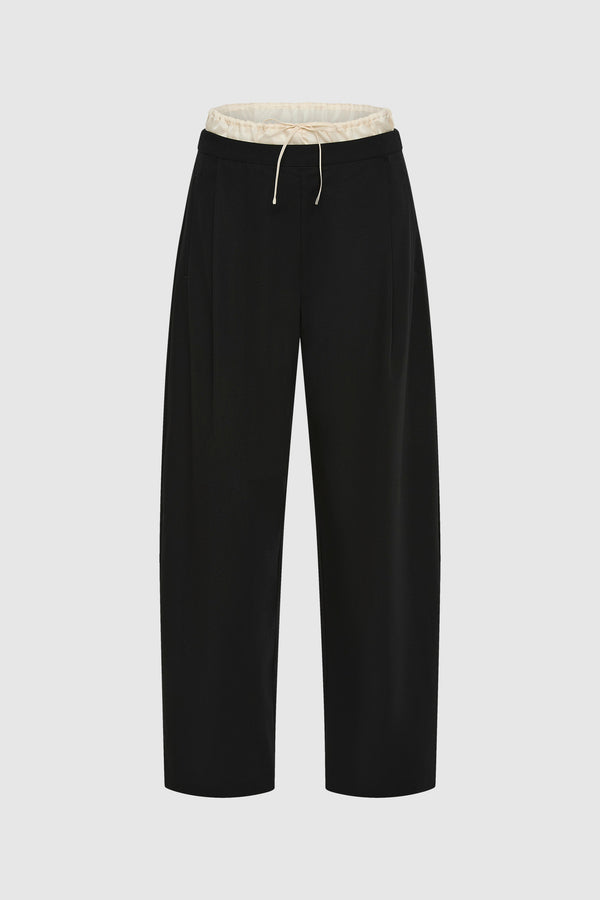 Layered Waist Balloon Pants - Black