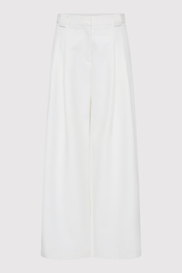 Twill Wide Leg Pleat Pants - Off White