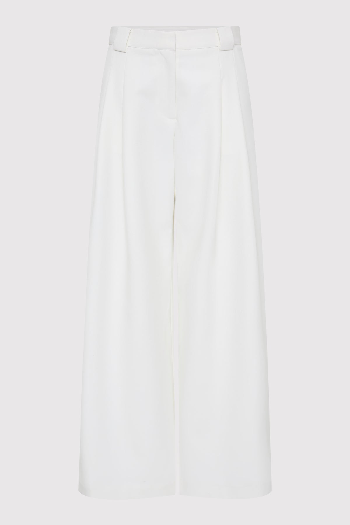 Twill Wide Leg Pleat Pants - Off White