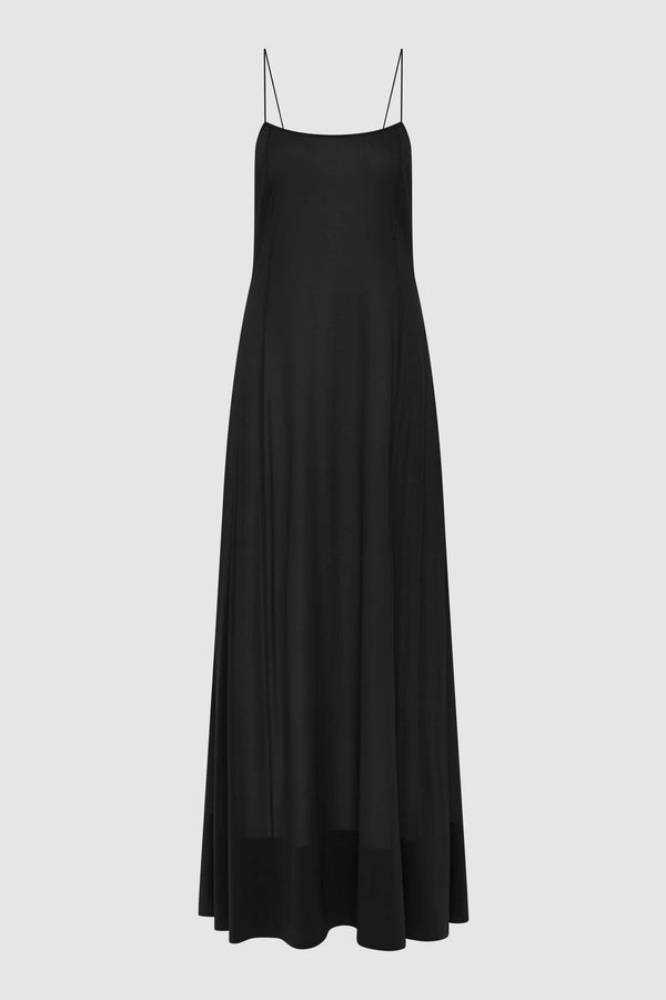 Sheer Silk Slip Dress - Black