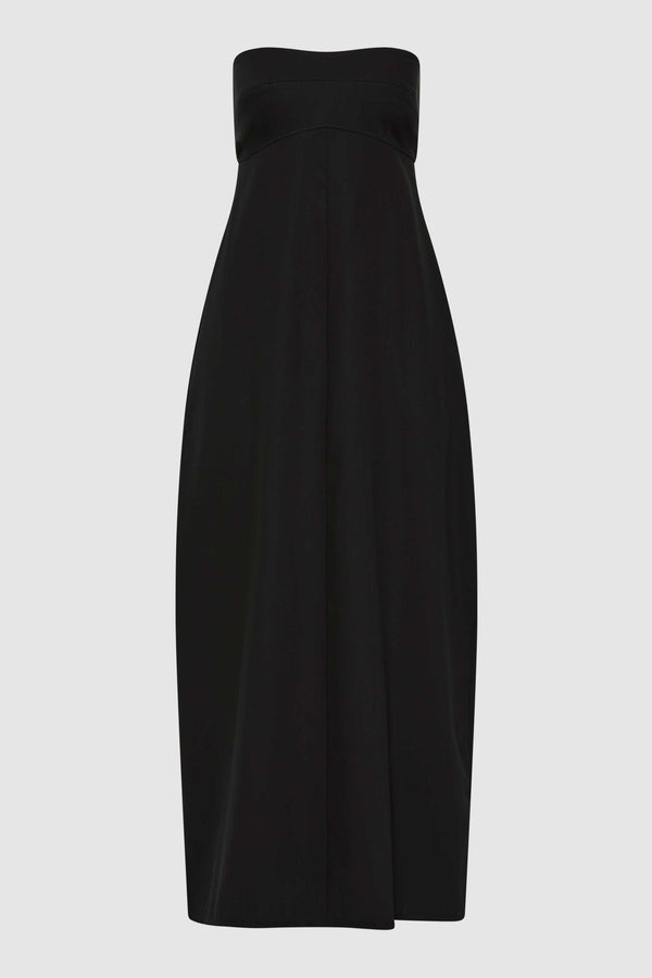 Wool Strapless Cocoon Dress - Black