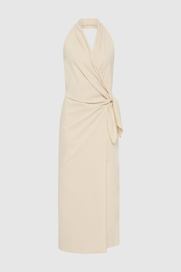 Halter Wrap Backless Dress - Porcelain