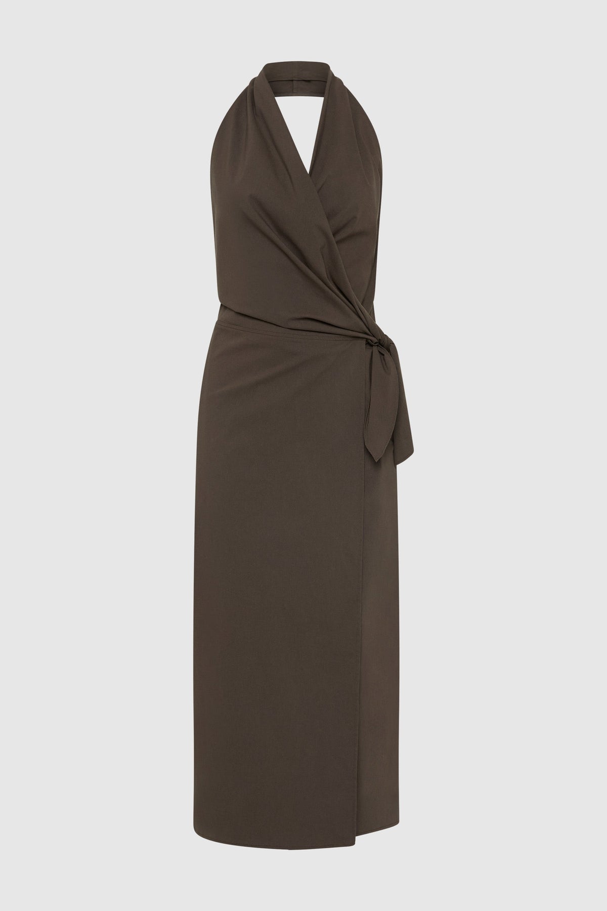 Halter Wrap Backless Dress - Wood