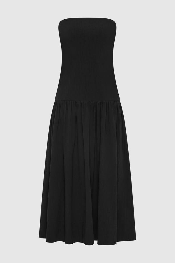 Gathered Strapless Minimal Dress - Black