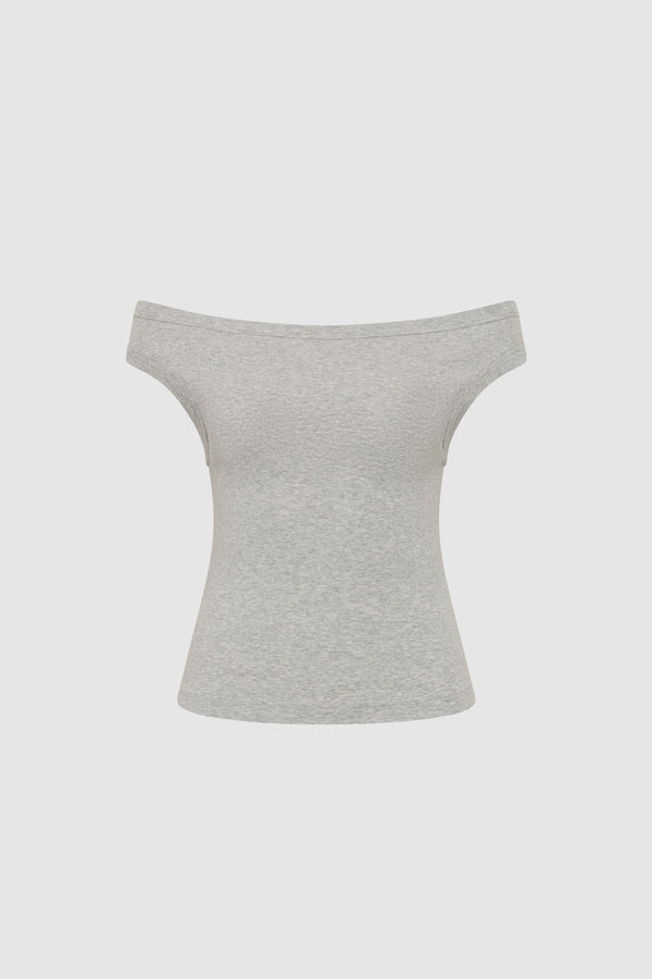 Organic Cotton Off Shoulder Top - Grey Marle