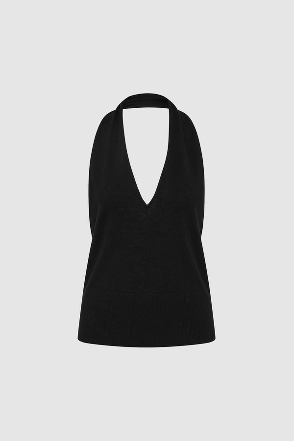 Fine Merino Halter Top - Black
