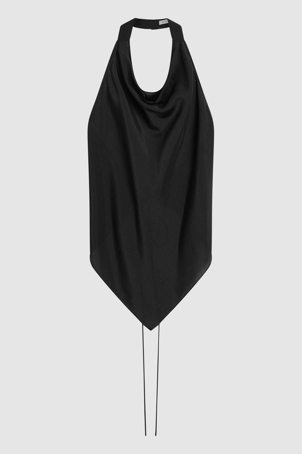 Silk Grid Halter Top - Black