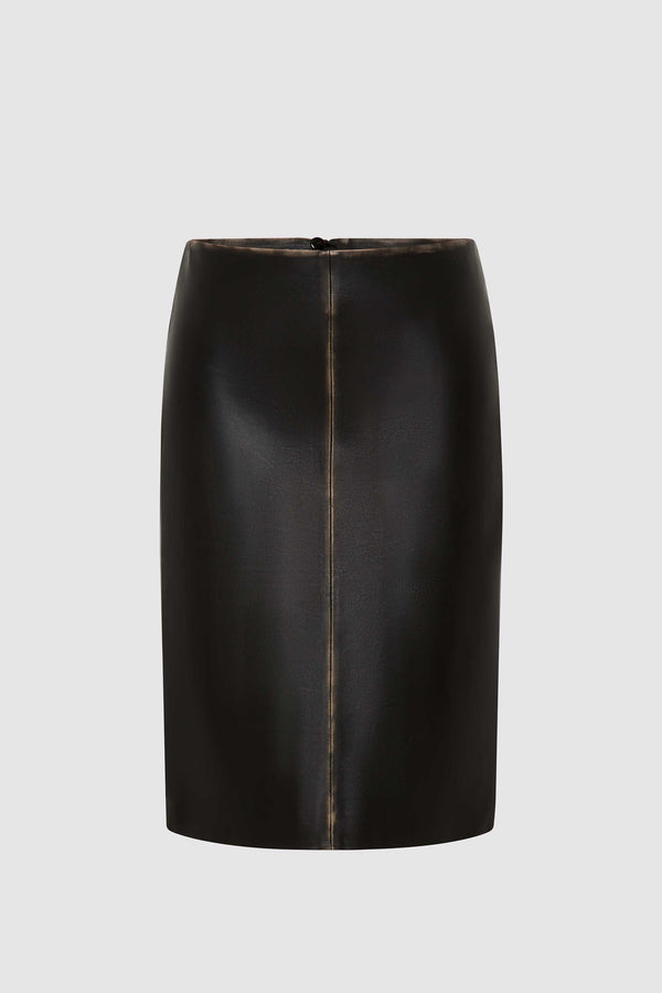 Brushed Leather Pencil Skirt - Black