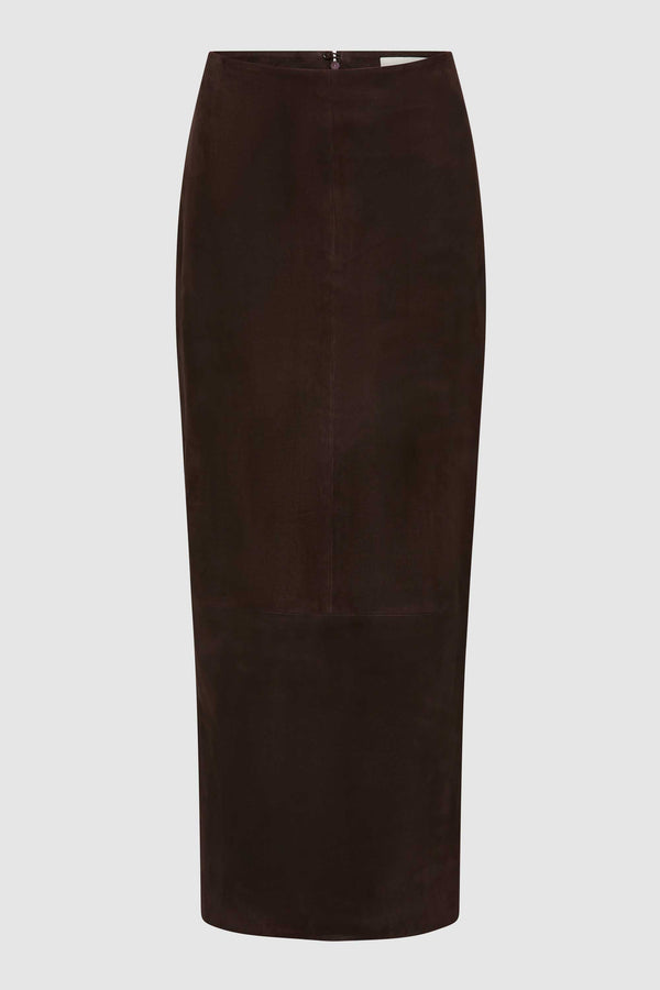 Suede Column Skirt - Coffee
