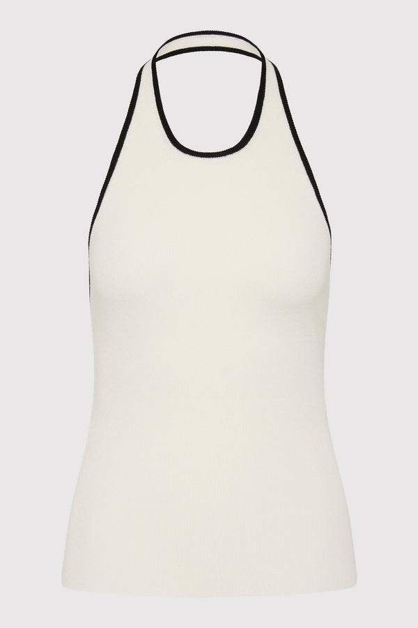 Fine Line Halter Top - Off White / Black