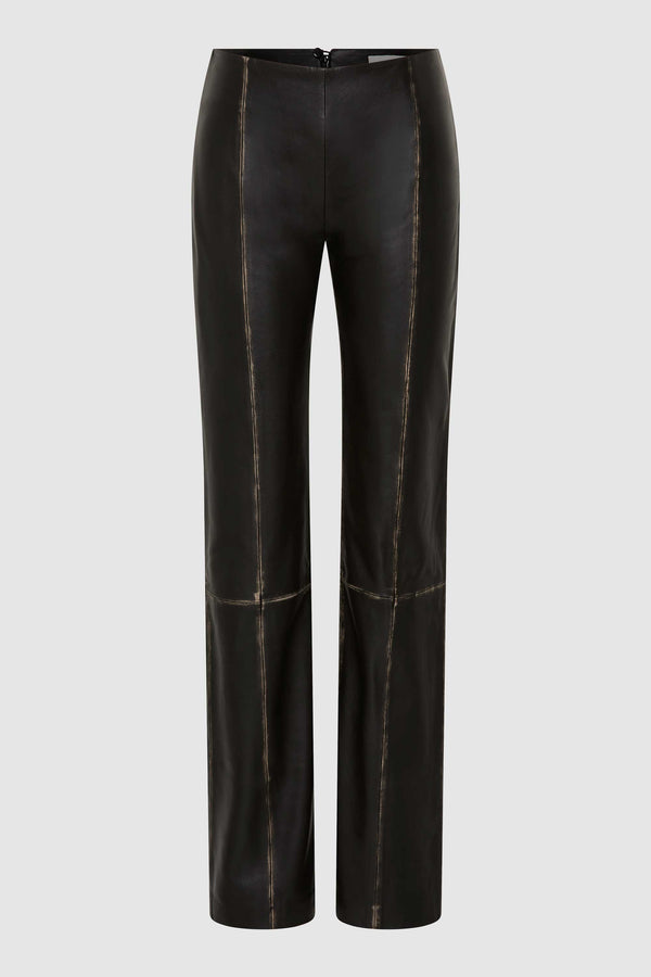 Brushed Leather Pants - Black