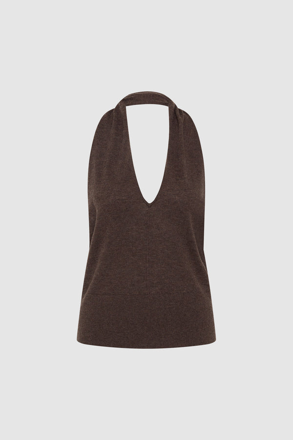 Fine Merino Halter Top - Mulch