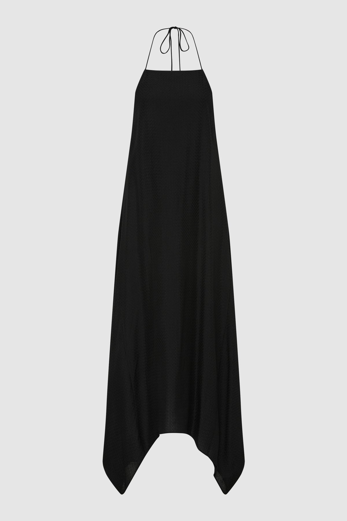 Textured Weave Halter Dress - Black