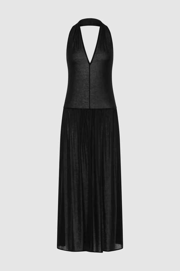 Fluid Jersey Halter Dress - Black