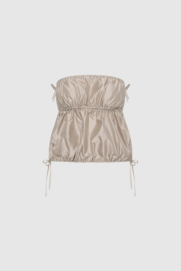 Paper Taffeta Strapless Drawstring Top - Fog