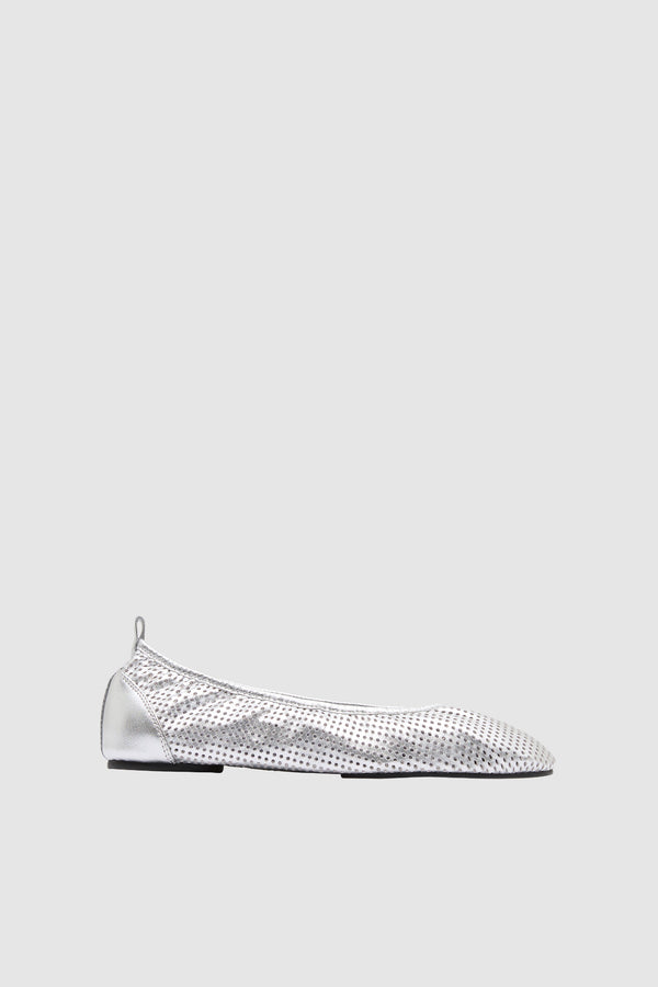 Minimal Perforated Ballet Flat - Silver