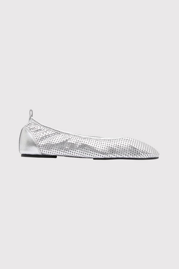 Minimal Perforated Ballet Flat - Silver