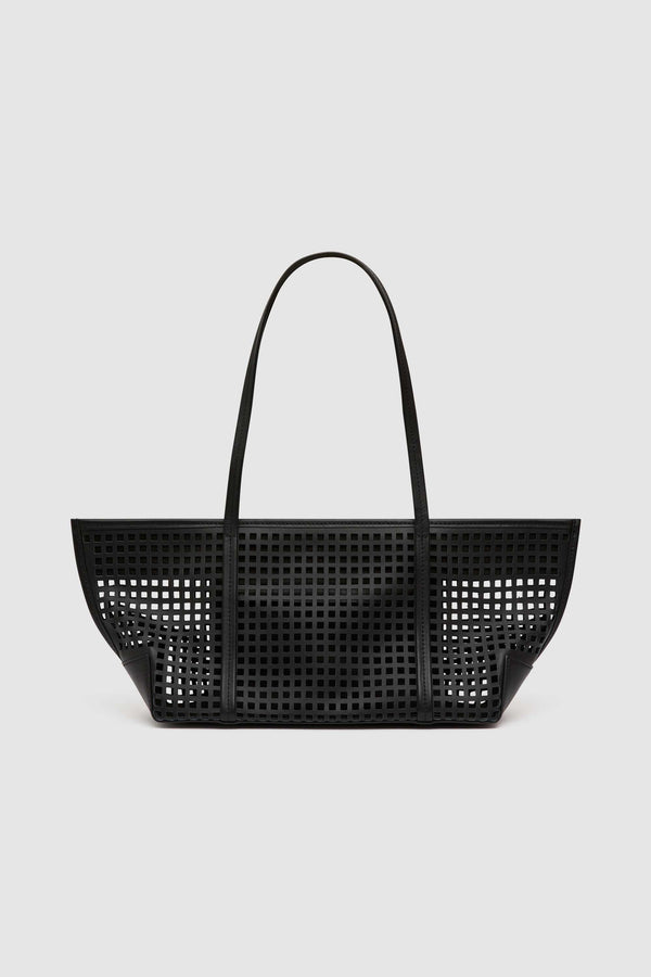 Perforated Slim Bateau Tote - Black